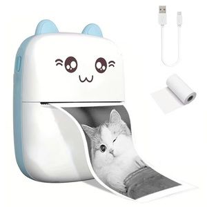 Mini Wireless Thermal Printer for Phones, Cute Kitty Design.